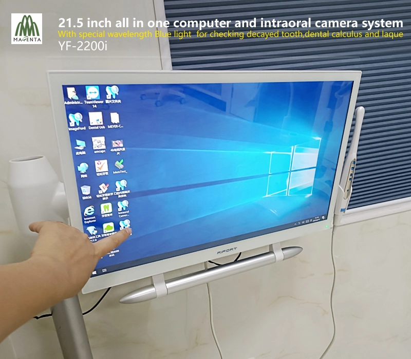 Configuração de alta 21,5" de tela sensível ao toque Windows 10 e Oral Dentária Unidade de câmara com luz azul para dentes cariados/cálculo matemático e placas