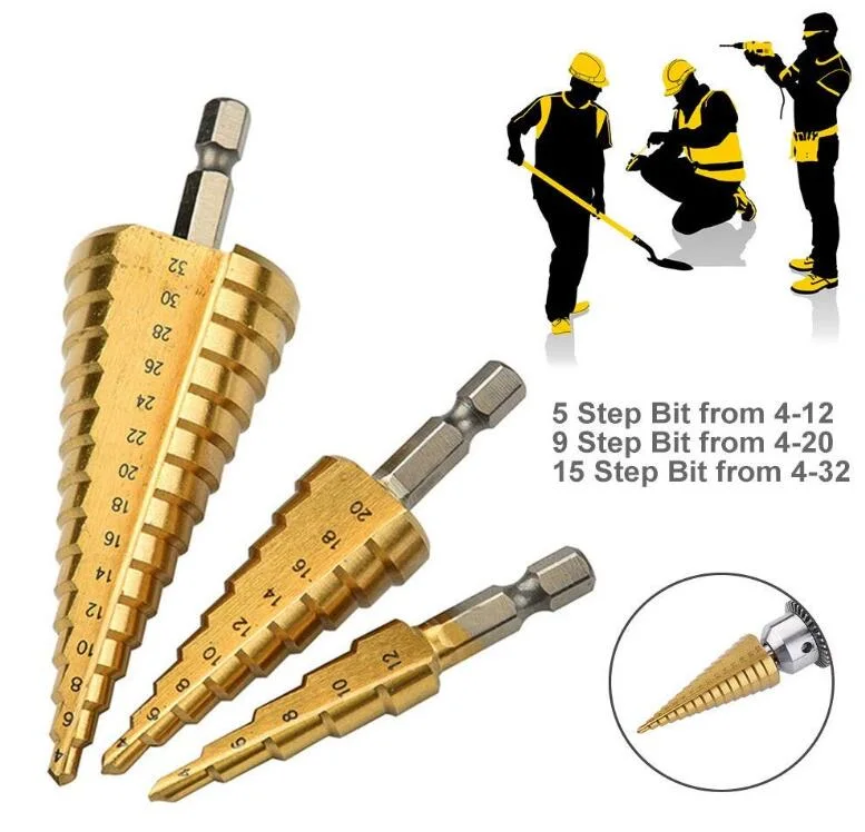 3PCS High-Speed Concrete Steel Step Drill Bit for Wood and Tough Use Step Set