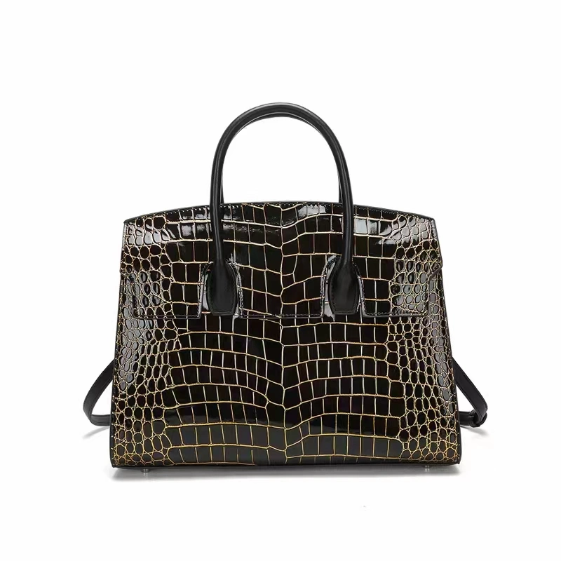 (V111) New Leather Kelly Bag Europe and America Fashion Crocodile Pattern PU Material Women's Bag One Shoulder Oblique Span Handbag