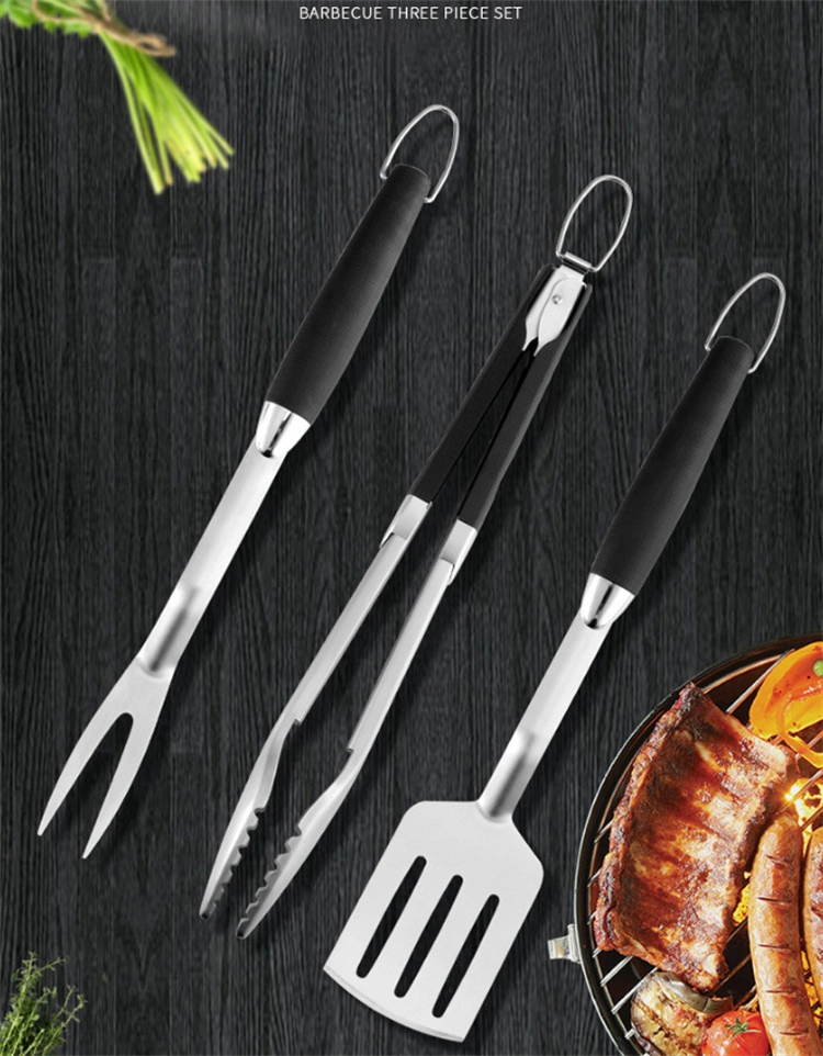 Custom Logo Grill Set Heavy Duty BBQ Accessories Spatula, Fork BBQ Tongs Stainless Steel Grill Tools