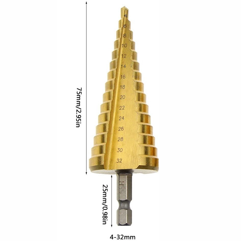 4-32mm rainure droite HSS Étape Foret métal bois revêtu de titane trou Foret de base de la faucheuse