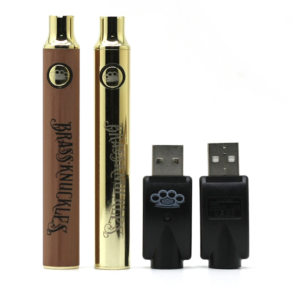 Custom Logo Brass Knuckles Vaporizer 900mAh 650mAh 510 hilo Gold Wood Silver voltaje ajustado electrónico cigarrillo VAPE Pen con Carga USB