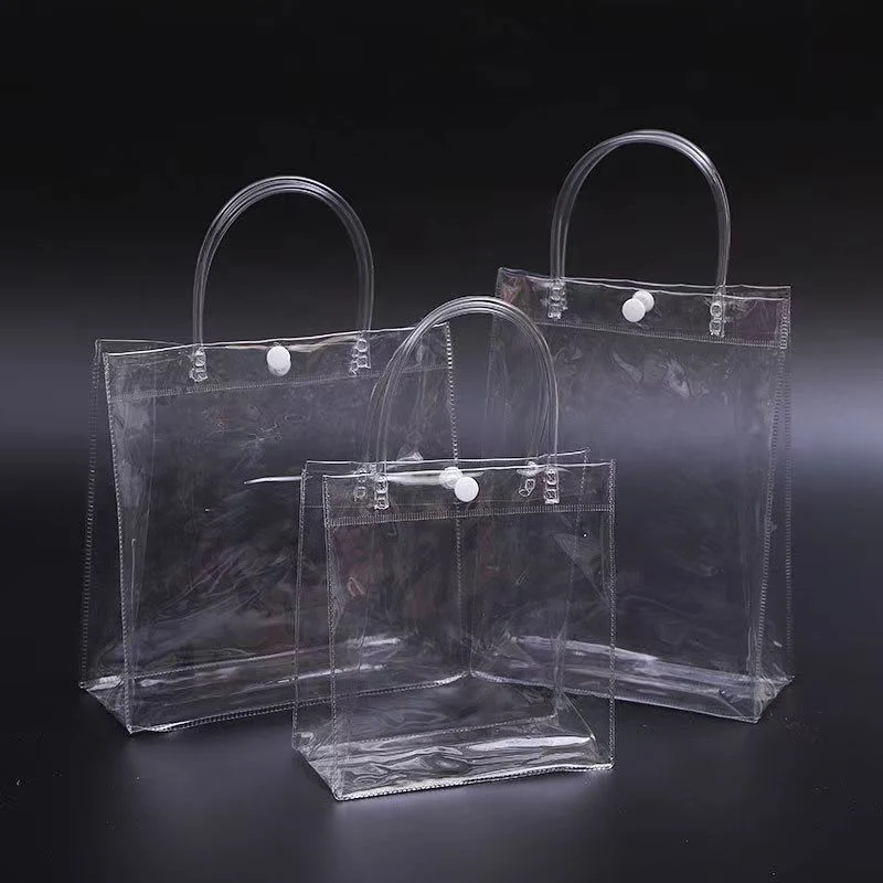 Plastic Transparent Shopping Tote Bags Reusable Party Favor Wrap Bags for Boutique Wedding Birthday Baby Shower Valentine Retail Business, Assorted Sizes