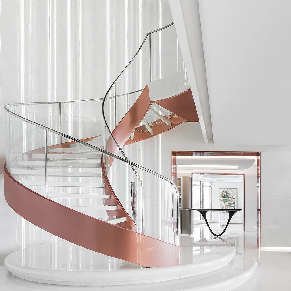 LED Light Stainless Steel Glass Spiral Stairs