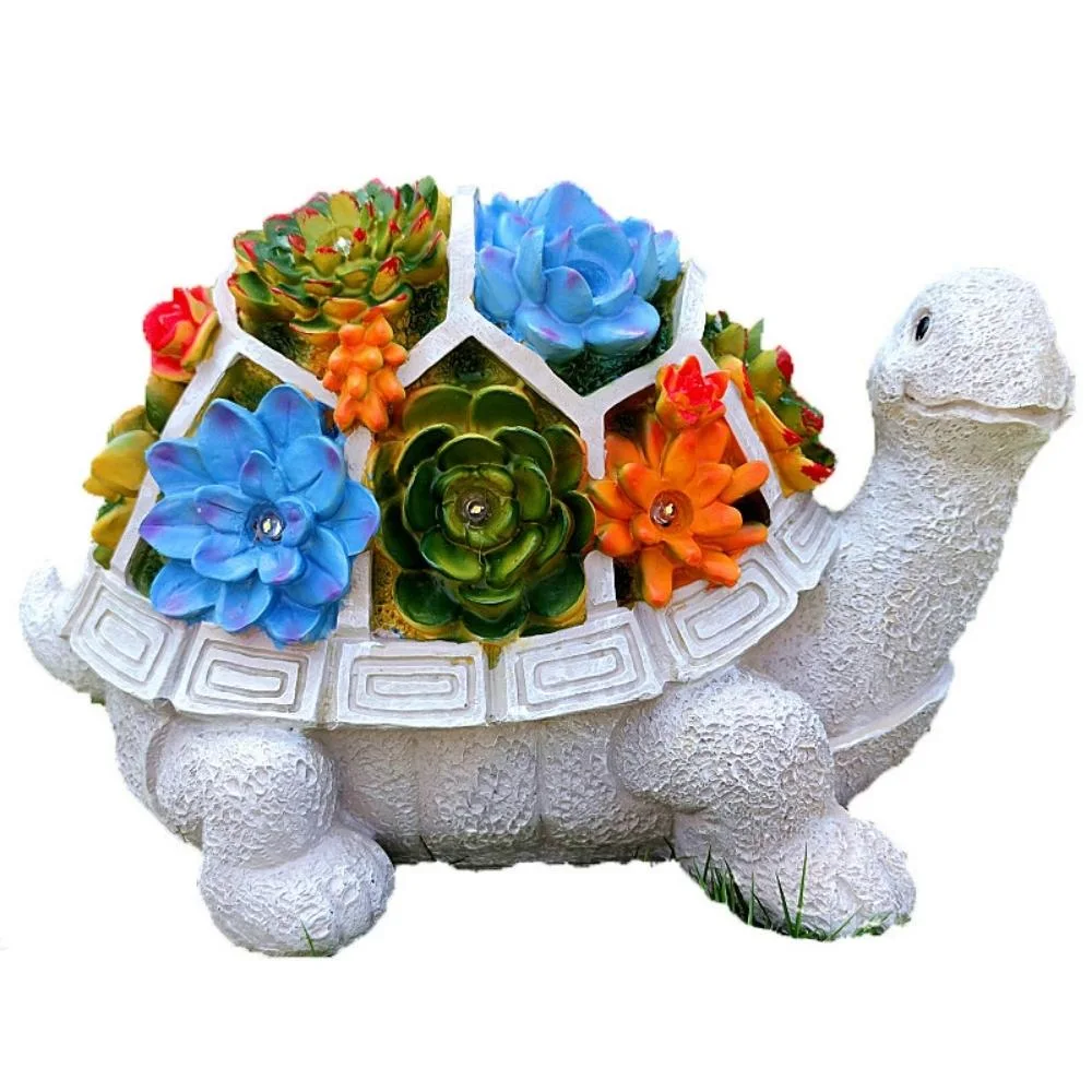 Statue de tortue en résine avec jardin de patio à lumière solaire LED Décoration Wyz20048