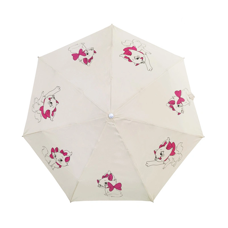 7 Ribs Cat Print Light Weight Mini Travel Fold Windproof Fully Automatic Umbrella for Ladies Gift