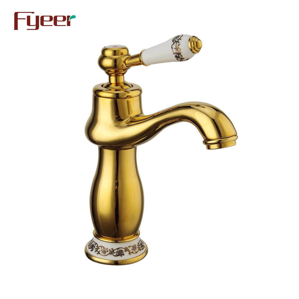 Fyeer Brass Body Golden Basin Mixer Taps with Ceramic Handle