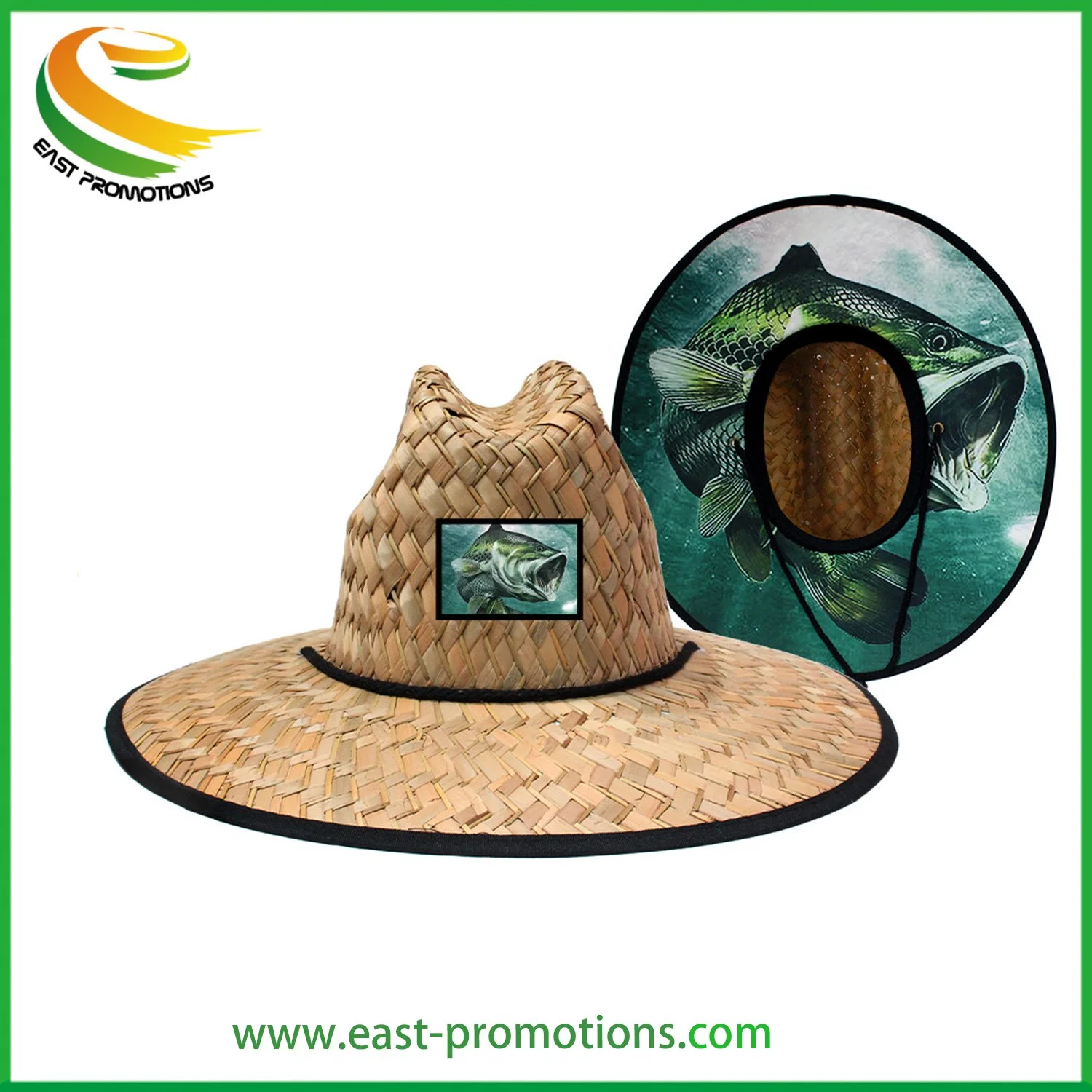 Wholesale/Supplier Summer Unisex Adults Wide Brim Natural Lifeguard Straw Hat with Custom Patch Logo