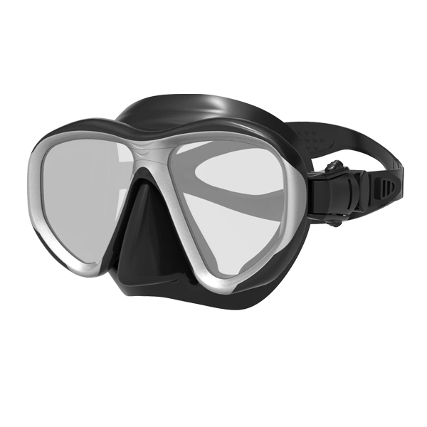 Nuevo diseño anti niebla de la lente de espejo de vidrio templado Resistente correa de silicona líquida Falda Logotipo personalizado marco de color muestra gratuita de gafas de buceo