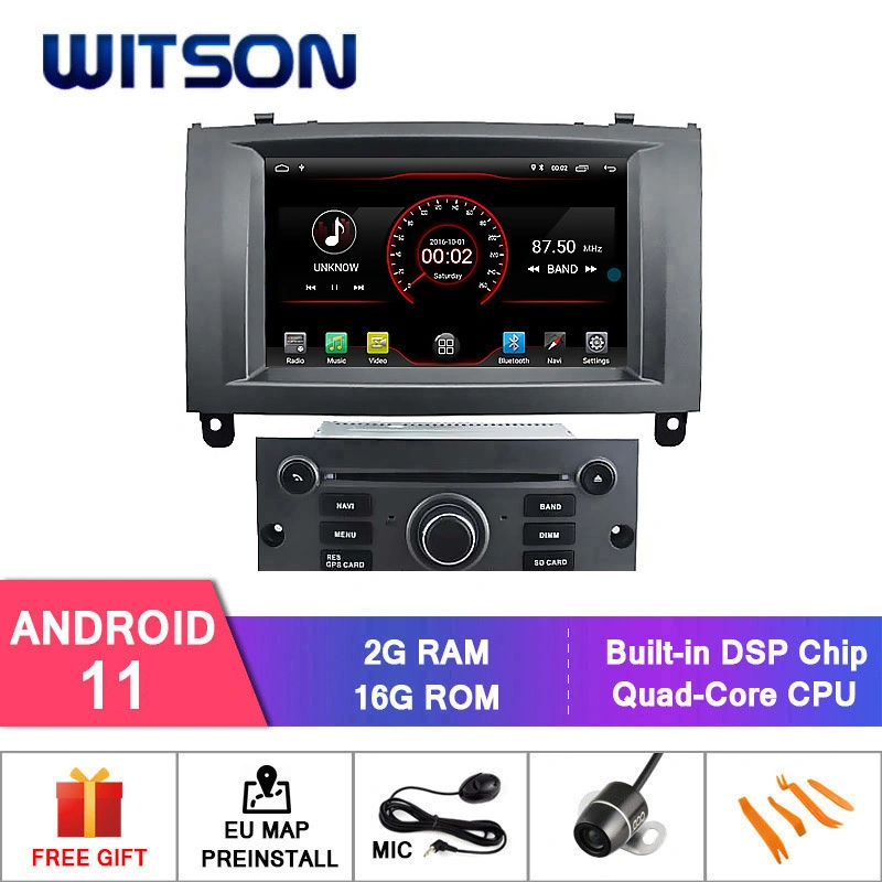 Witson Quad-Core Android 11 Alquiler de DVD GPS para Peugeot 407 (plata Frame) de vídeo HD 1080p.