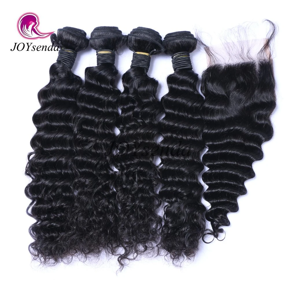 Deep Wave Mongolian Virgin Hair Weft with Lace Closure