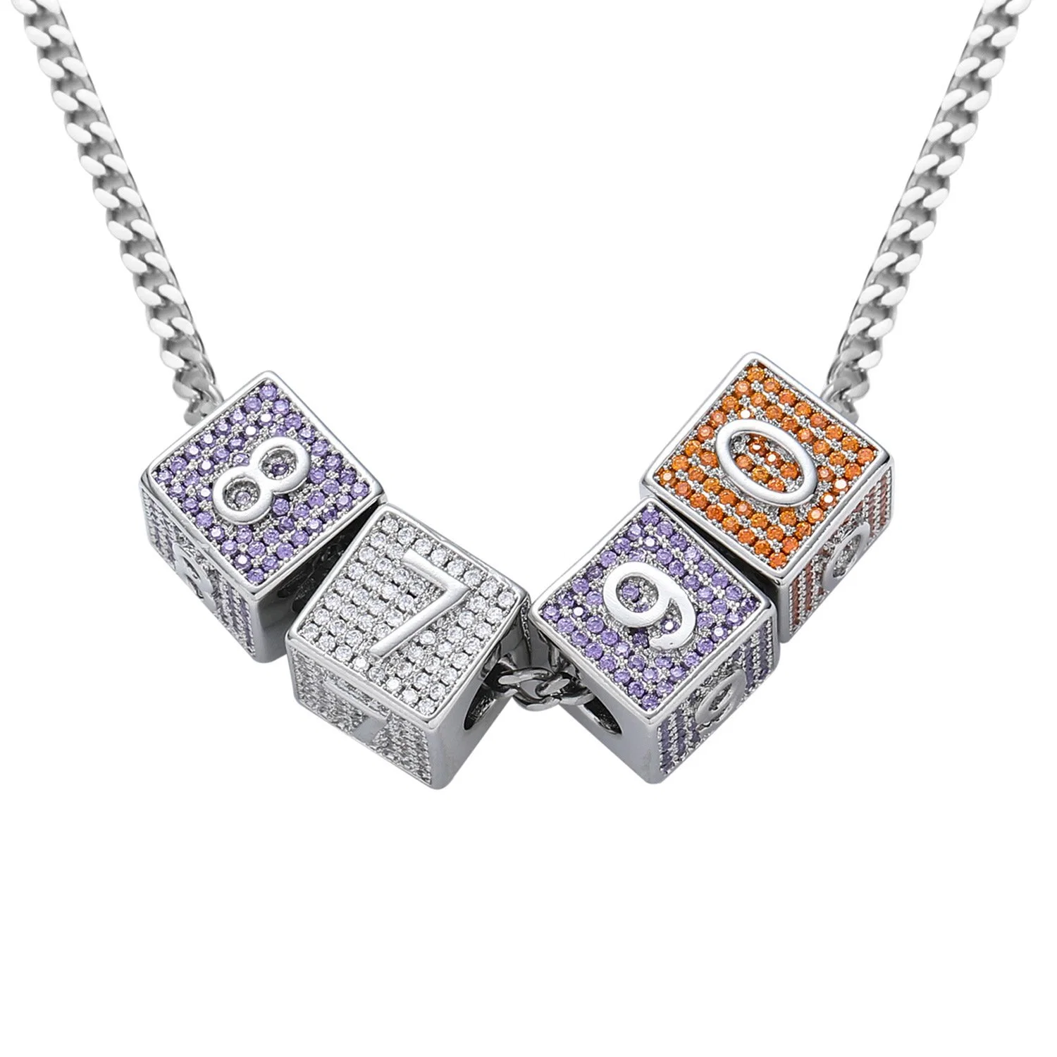 Dice Square Arabic Numeral Pendant 0-9 Full Zircon Free Combination Trend Fashion Hip Hop Jewelry