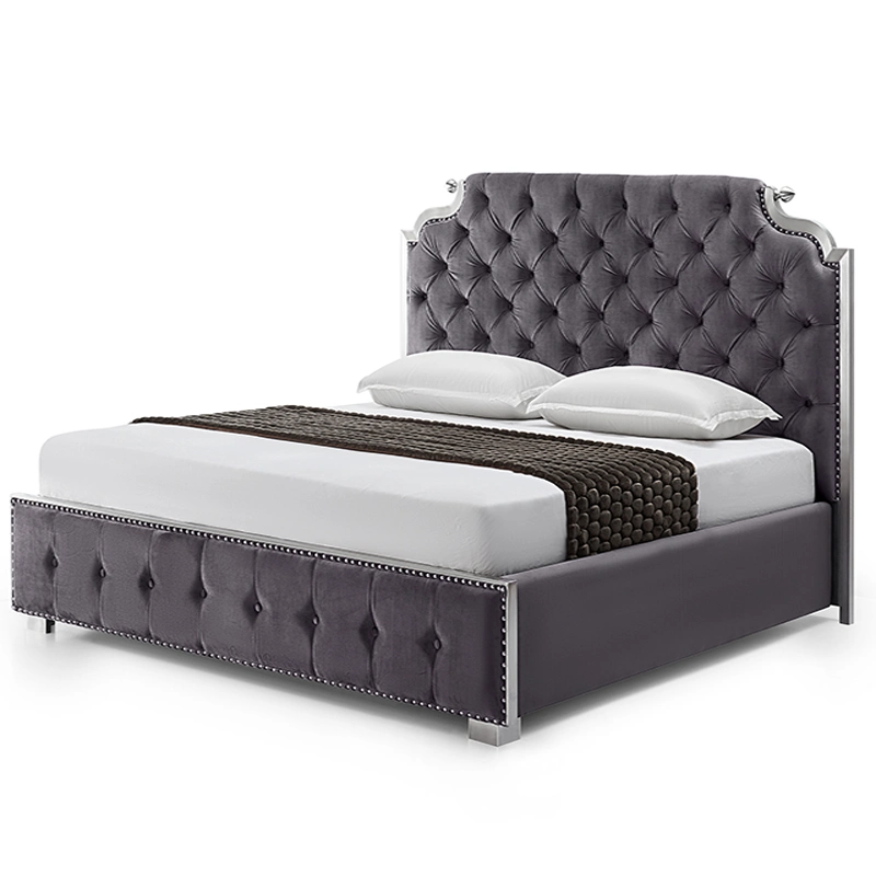 Modern Hotel Customized Upholstered Bedroom Furniture Set King Queen Double Bedframe Fabric Bed