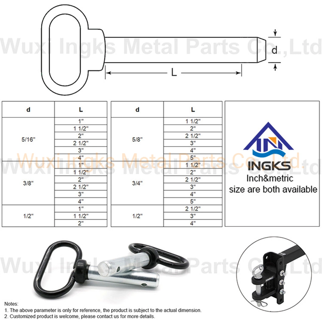 Carbon Steel Q Rubber Handle Clevis Pin Hitch Pin Set with Hole for Trailers