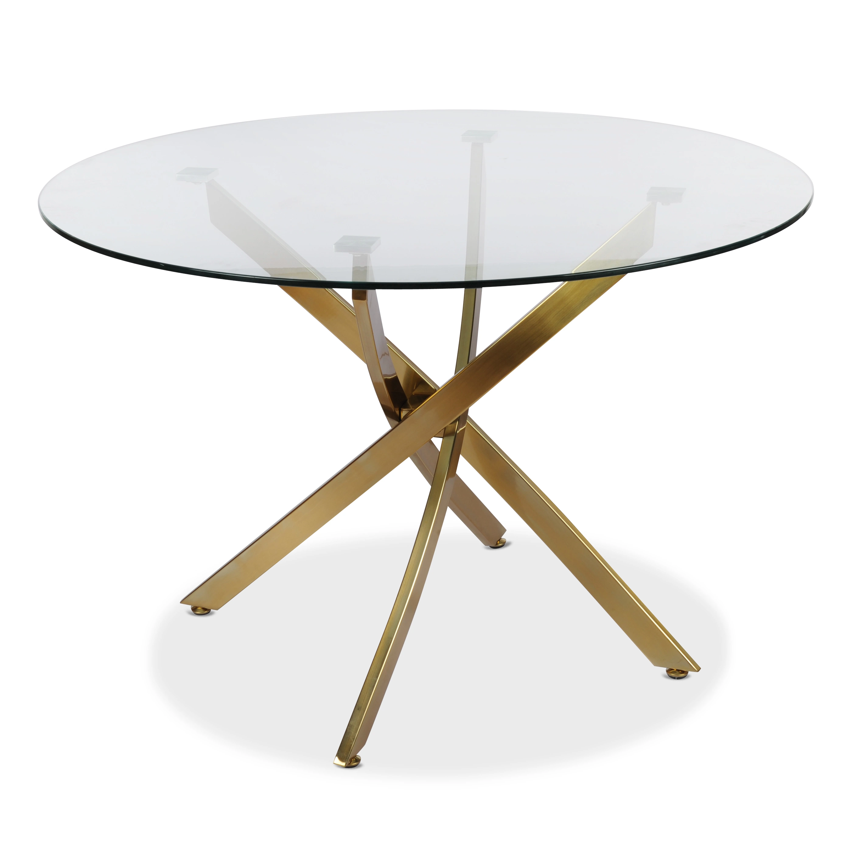 Modern Simple Design Glass Top Stainless Steel Leg Round Dining Tables Restaurant Home Furniture