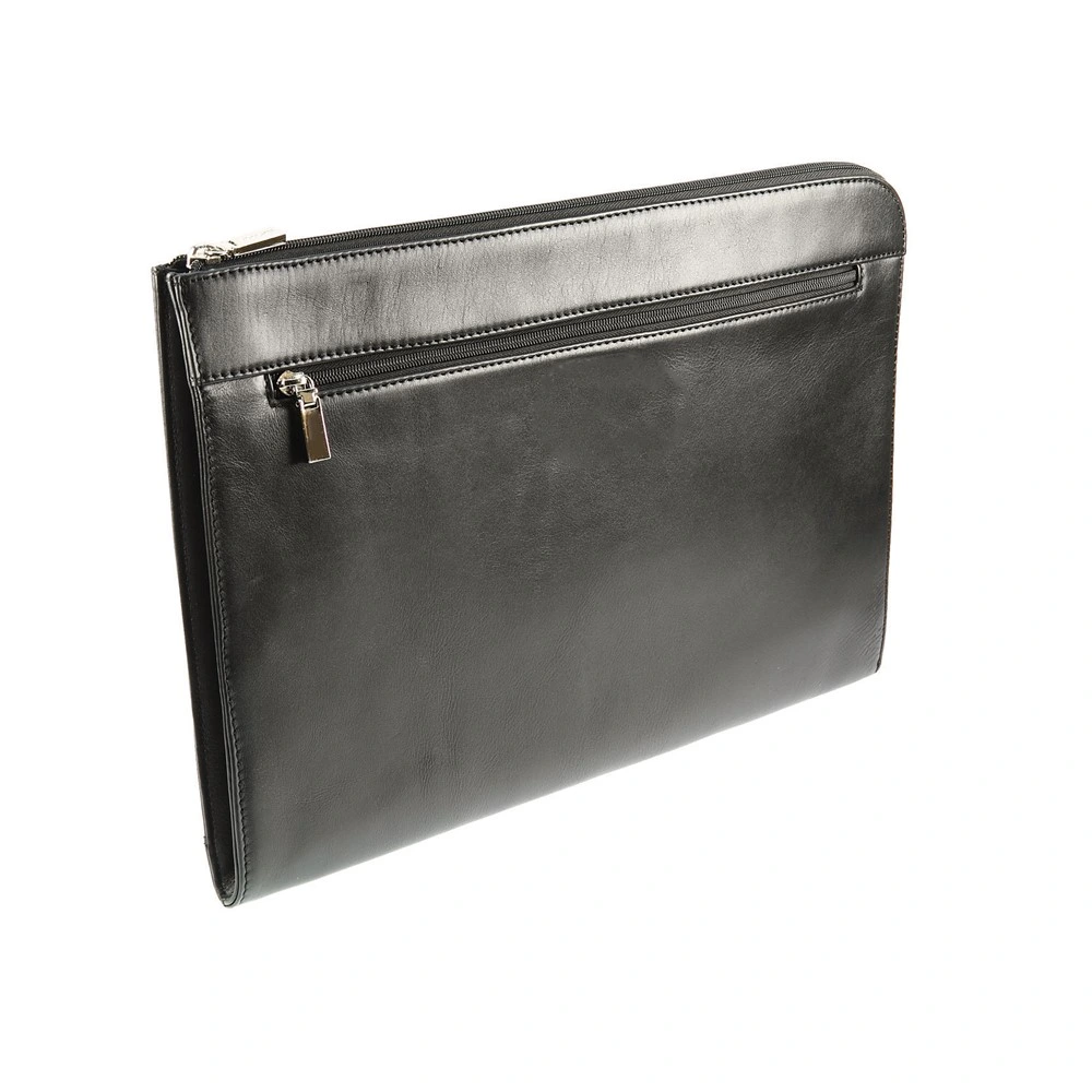 A4 Black Zipper File Folder Leather Document Bag