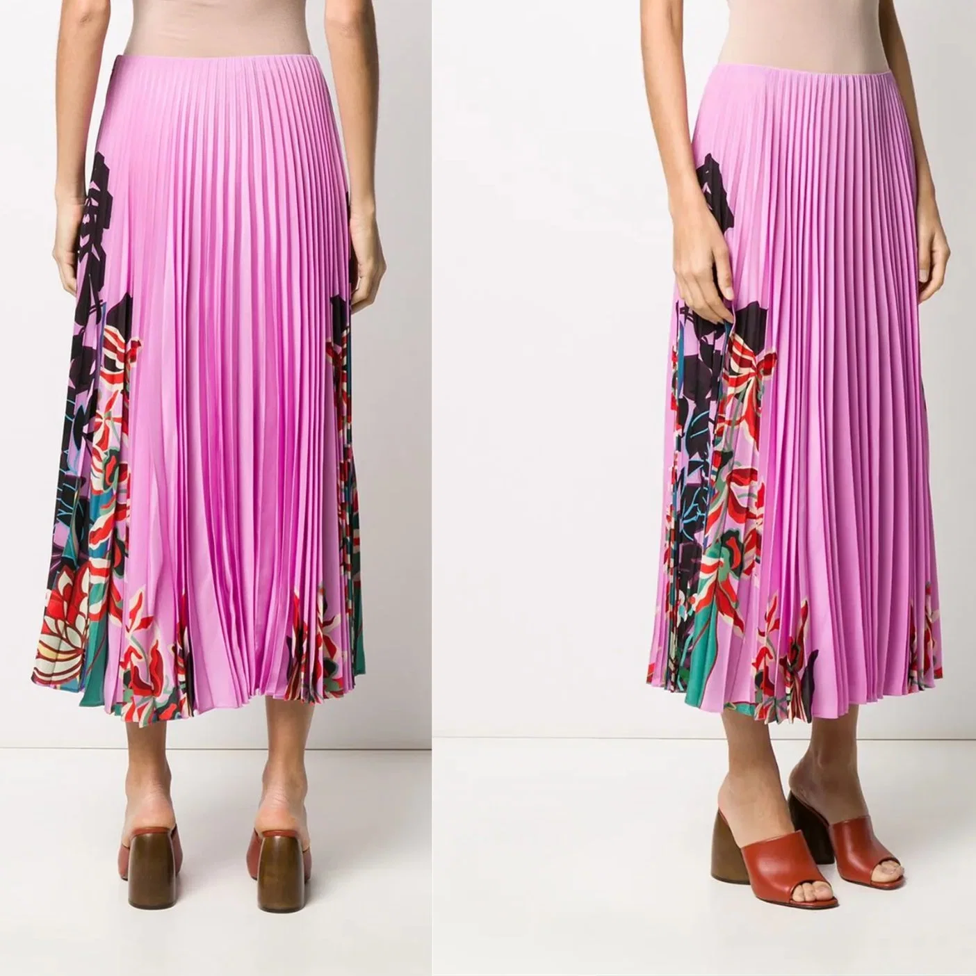 Women Fashion Floral Print Maxi Wholesale/Supplier Custom Private Label Pleated Skirt