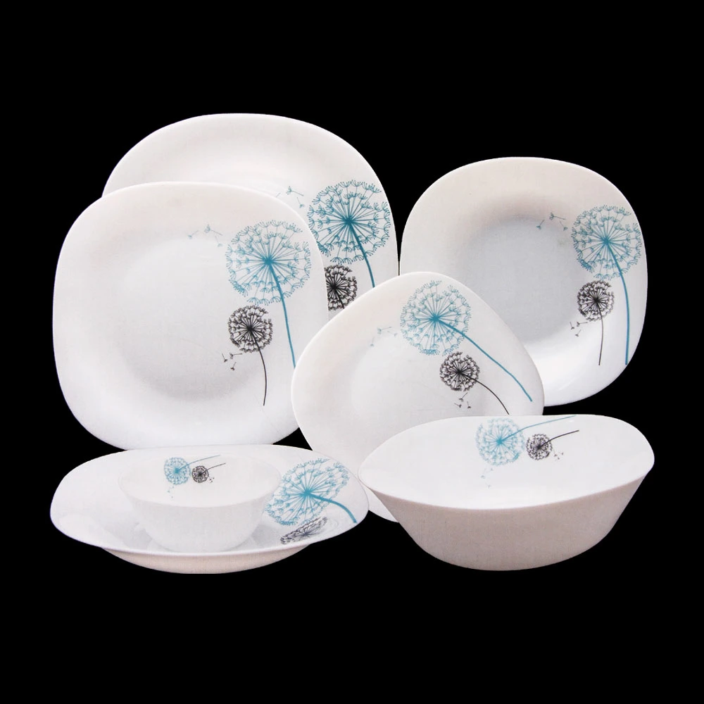 Heat Resistant Opal Glassware Newly Design Creative Square Dinnerware Set