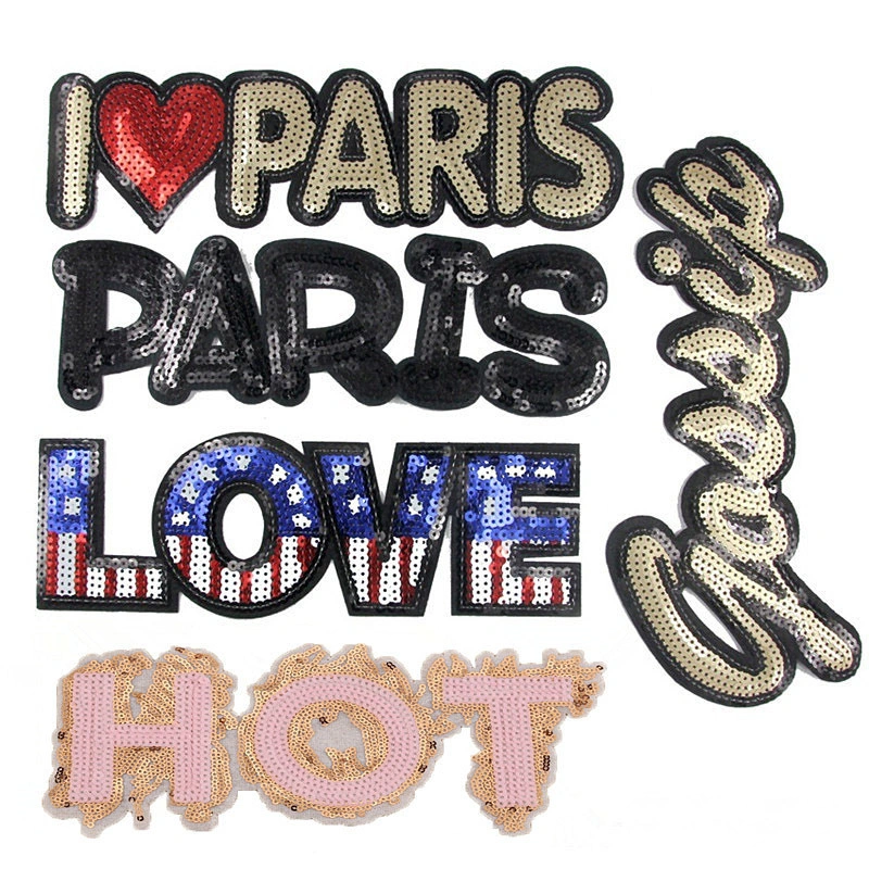 Customized Clothing Accessories Embroidered Sequin Patch Sequin Letter Patch