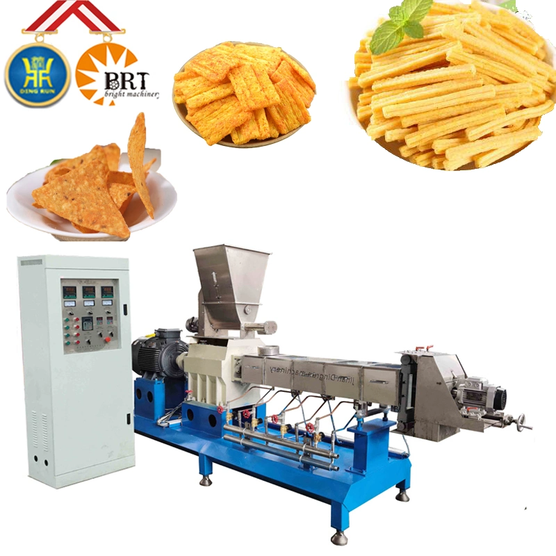 Corn Chips Curls Stick Fried Bar Snack Coco Pop Cereal Rings Cheese Ball Core Filling Food Twin Screw Extruder Processing Making Machine