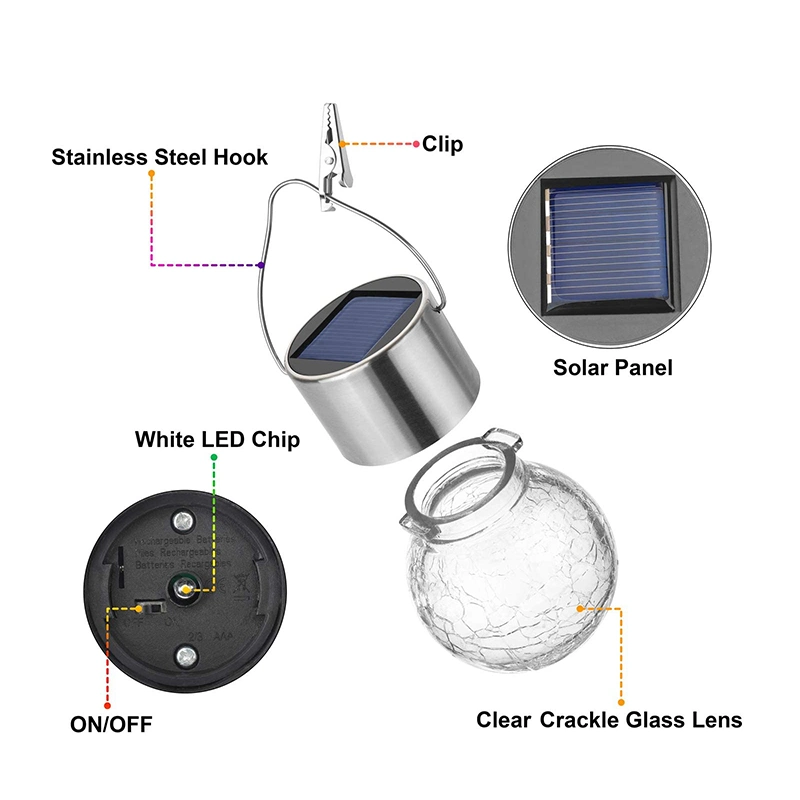 Brightenlux Venda a quente colorida decoração de suspensão para exterior à prova de água vidros rachados Luz de jardim solar em estilo bola