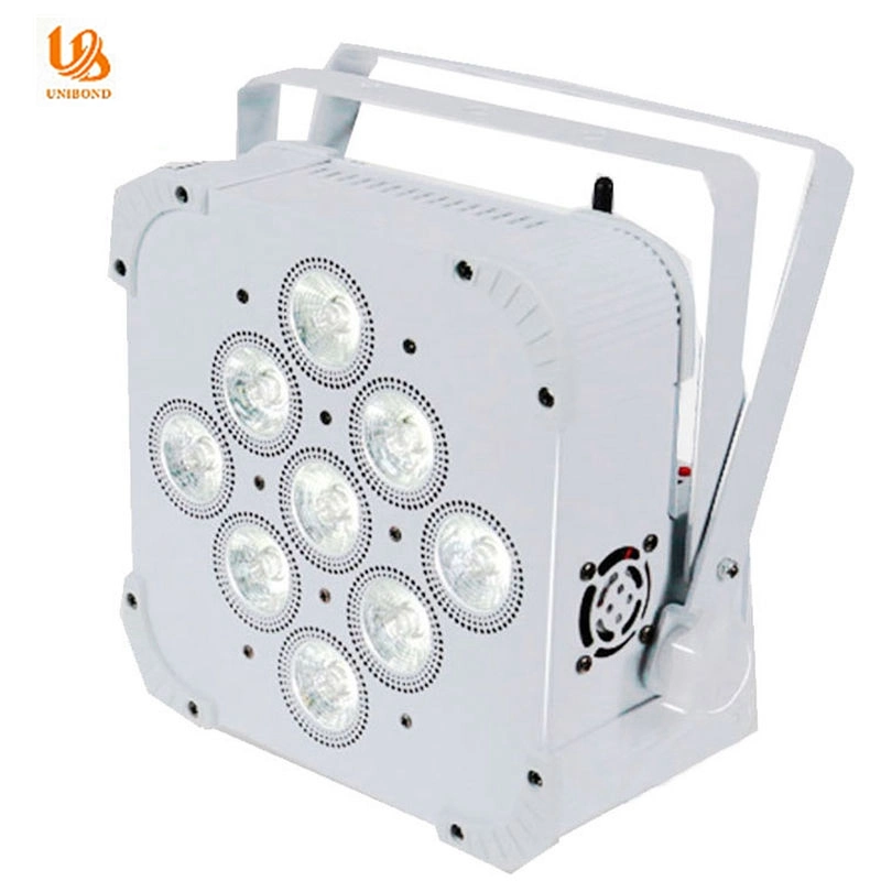 مؤشر LED مسطح مقدّر بـ 9*18 واط، 6 في 1، مؤشر LED يعمل ببطارية تعمل بالأشعة فوق البنفسجية RGBW خفيف