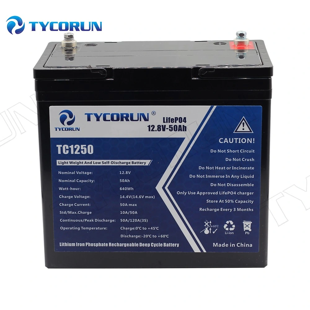 Tycorun Factory Rechargeable 12.8V 12V 50ah LiFePO4 Batteries 12 Volt Lithium Solar Battery