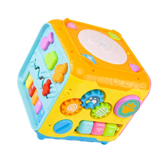 Multifunctional Baby Six Sides Hand Drum Toys Funny Toddlers Polyhedral Educational Toy with Sound and Light Activity Blocks Cube Baby Education Toy