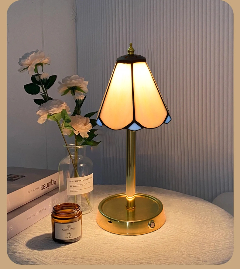 TFT-L02 Rechargeable Battery Powered Tiffany Stained Glass Nightstand Lamp Touch Control