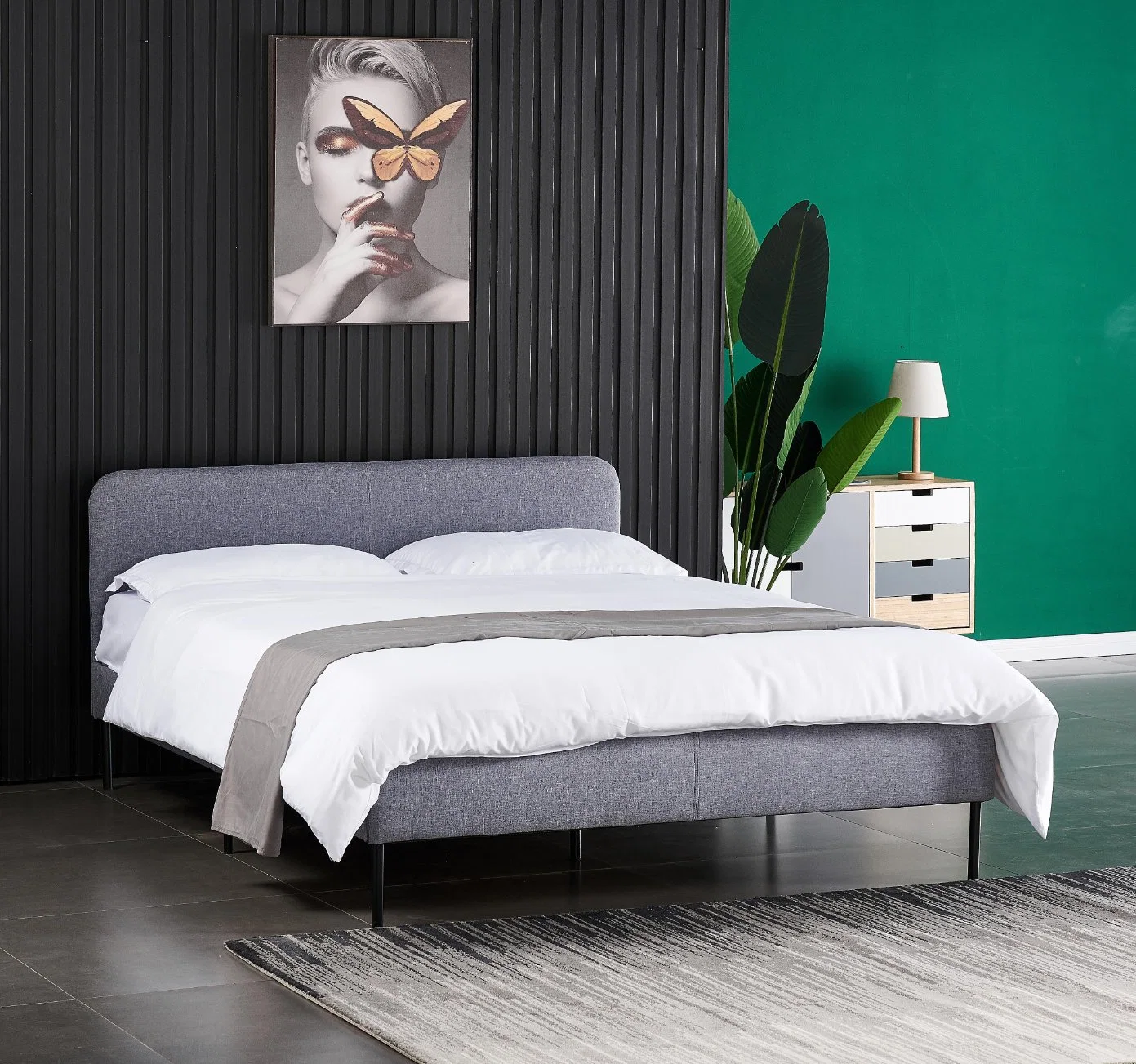 China Modern Bedroom Furniture Fabric Leather Bed Frame