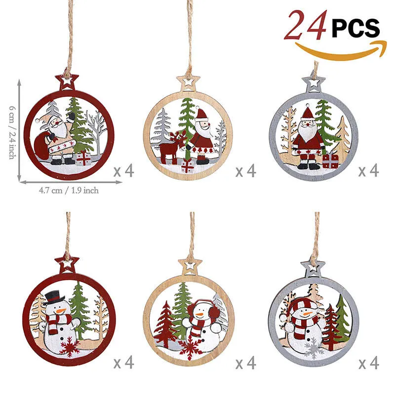 Snowman Santa Tree Decor Pendant Home Decorations Wooden Christmas Hanging Ornaments