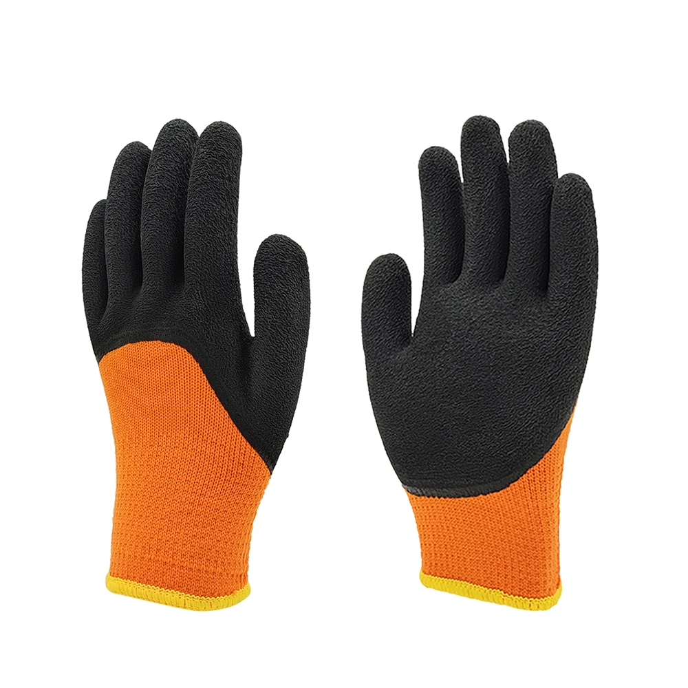 Factoryshop Winter 7G Polyester Loop Thermal Terry Liner Latex Micro Foam Wrinkle Cold Resistant Outdoor Work Safety Gardening Protection Gloves