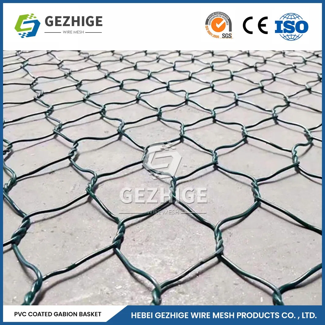 Gezhige 80X100 mm Modern Gabions Factory 3.0-4.0mm Selvedge Wire Thickness PVC Coated Gabion China 2.0*1.5*1.0 M Galvanized Hexagonal Gabion Netting