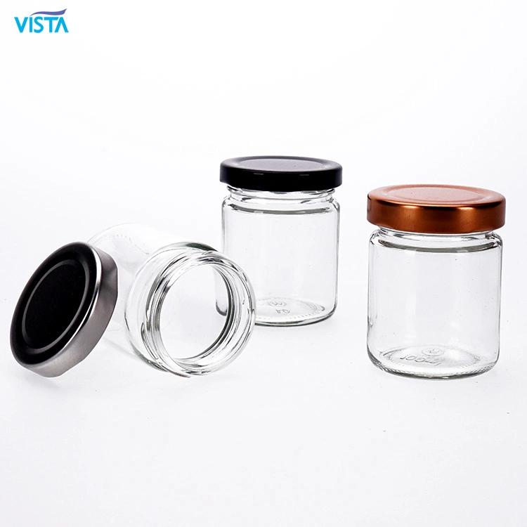 Vista 100ml Small Round Glass Jam Jars Glass with Metal Lid Storage Pickles Jar for Food