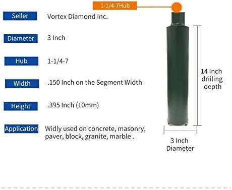 3 Inch Wet Concrete Diamond Core Drill Bit for Concrete Stone Granite Marble (3")