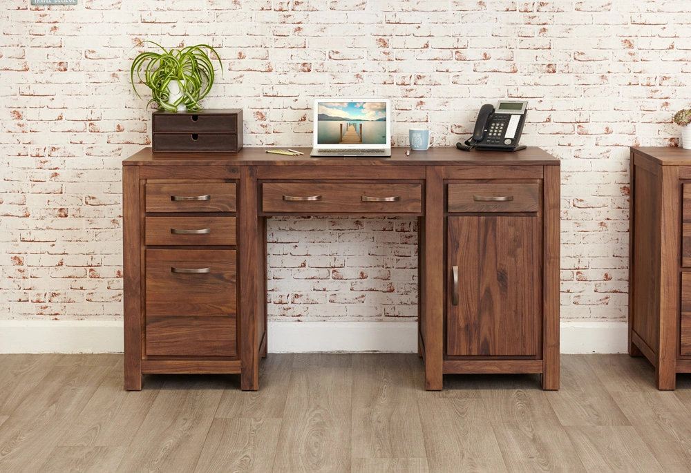 Grossista escritório moderno Walnut Twin pedestal computador secretária Casa Alto PC Table de estudo de computador portátil de madeira por grosso de qualidade