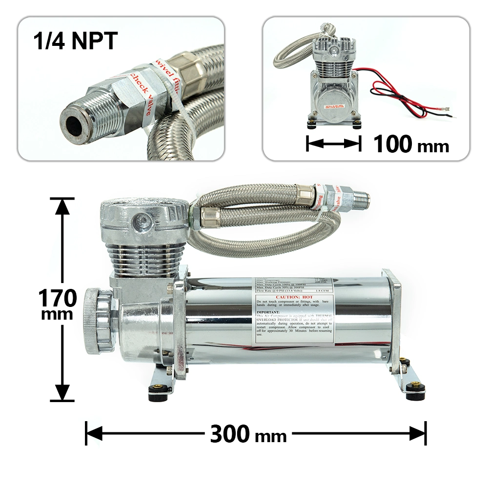 Universal 200psi 480c 12V Chrome Air Suspension Compressor Pump Kit