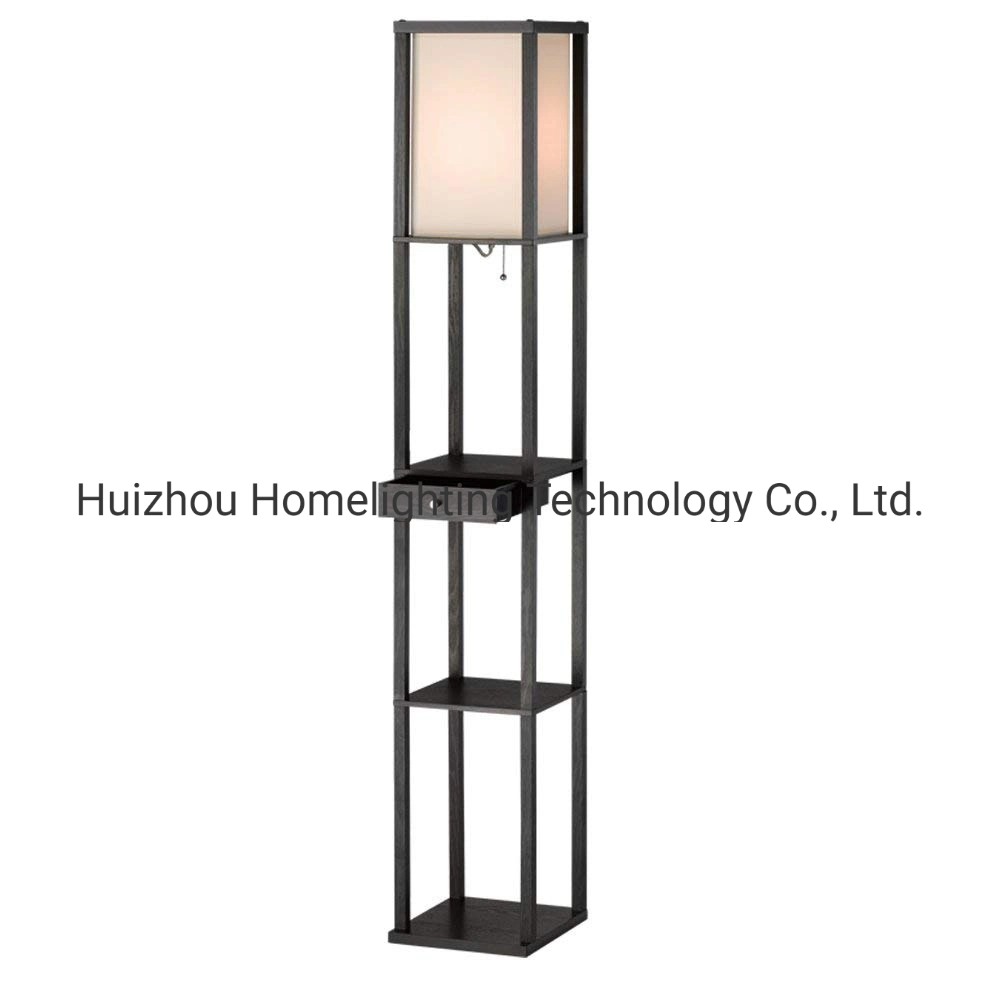 Jl-FL204 Home Living Room Wooden Frame Floor Lamp with Storage Shelves, Drawers