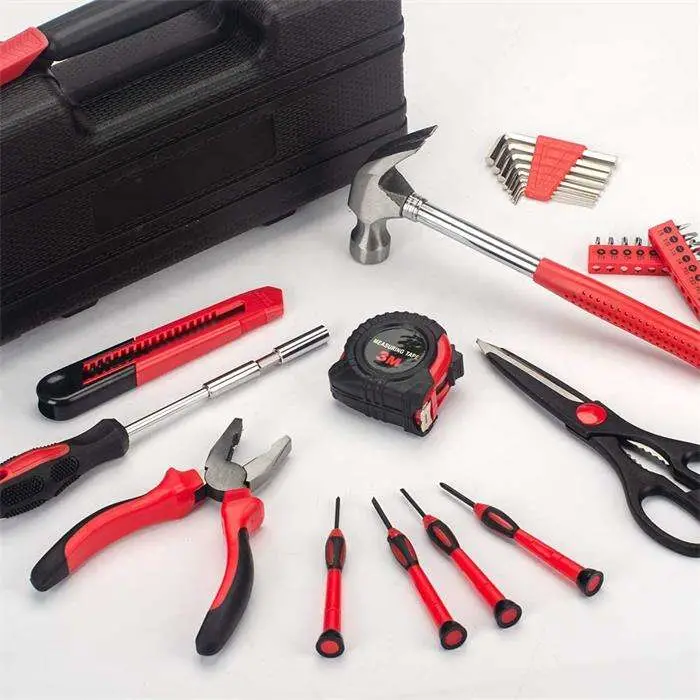 Plastic Toolbox Storage Case Screwdriver Hammer Saw Wrench Socket Hardware Tools Hand Tools Set for Household