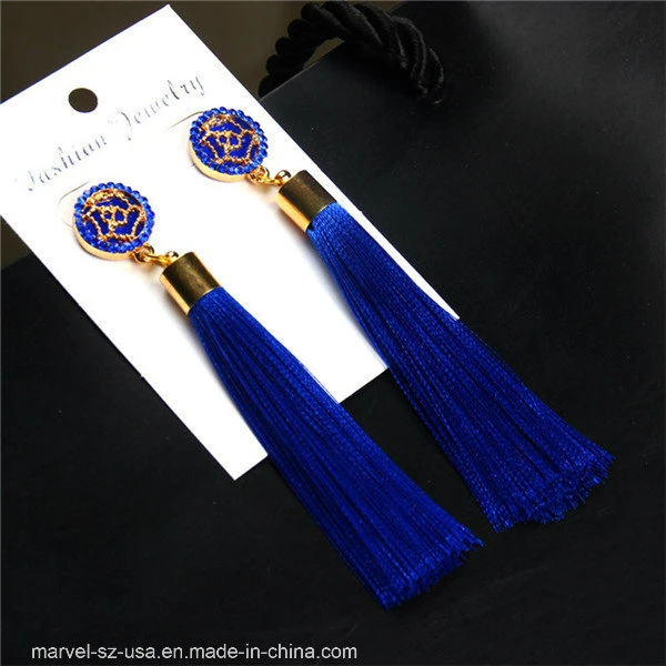 Crystal Silk Fabric Long Tassel Earrings Women Jewelry Fashion Earrings