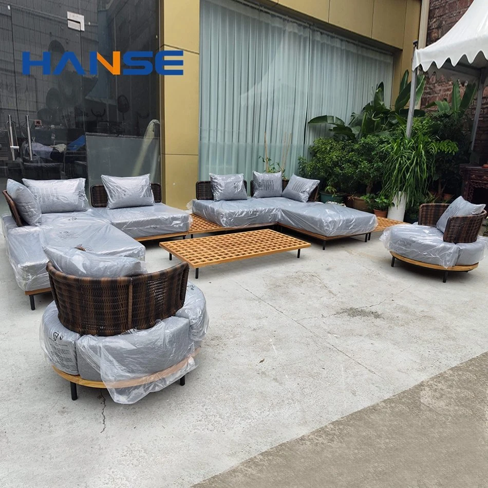 Fábrica Venta caliente Teak exterior Sofá Villa Terraza Hotel sólido Wood Leisure Seat Garden - Juego de sofás de madera modernos