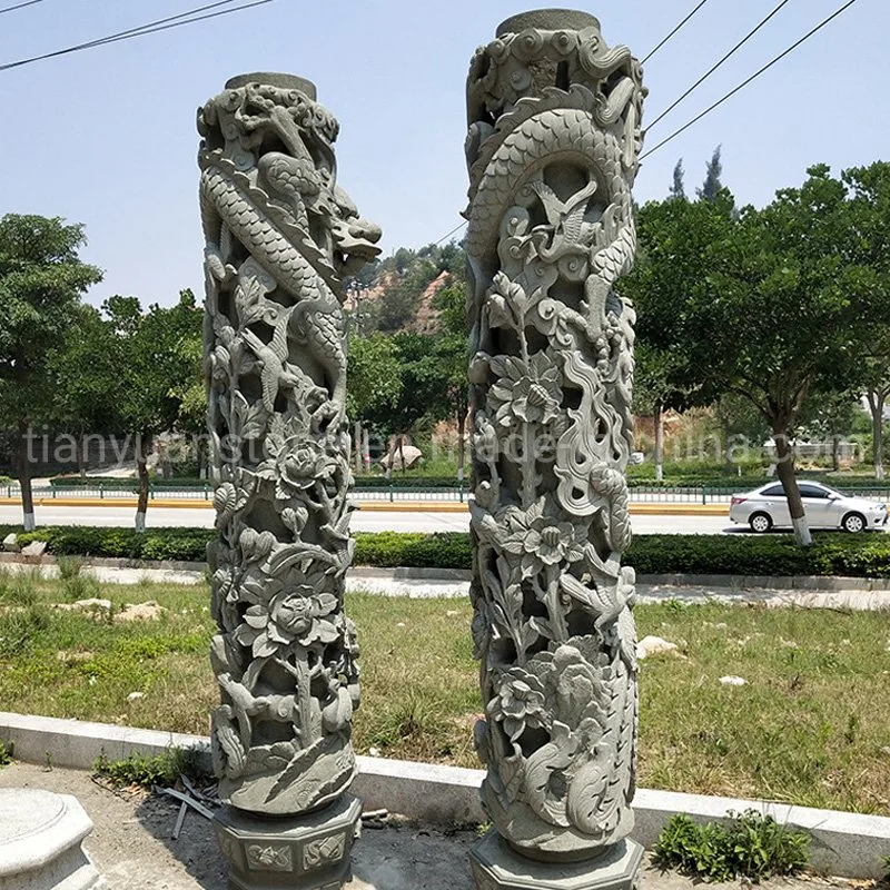 Piedra decorativa al aire libre de columnas y pilares de dragón