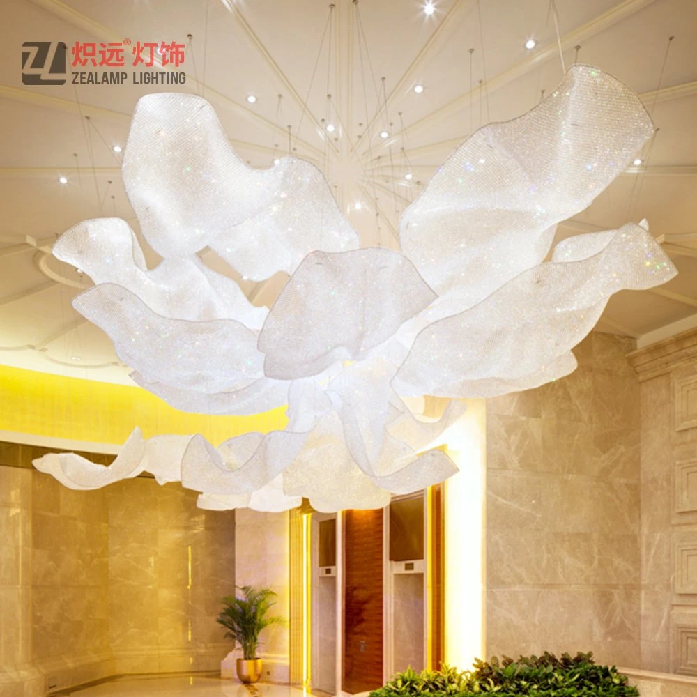 Indoor Hotel Lobby Lighting Alien Crystal Bead Mesh Chandelier