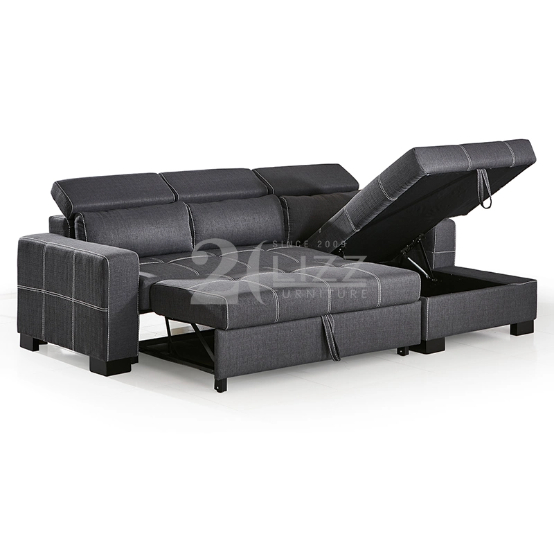 Modern Design Living Room Leisure Genuine Leather Corner Sofa Bed with Storage Function