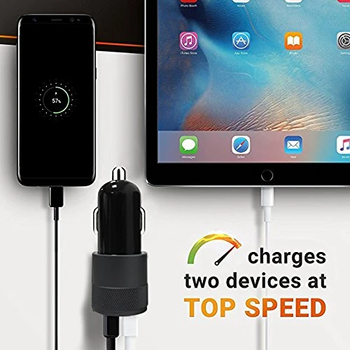 iPhone Car Charger, 3.1A Rapid Dual Port USB Car Charger + Lightning Cable Compatible