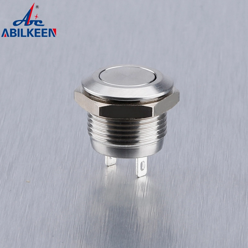 Momentary 12mm Short Type 1no Street Vending Machine Push Button Switch IP65 Flat Head Brass Nickel Material