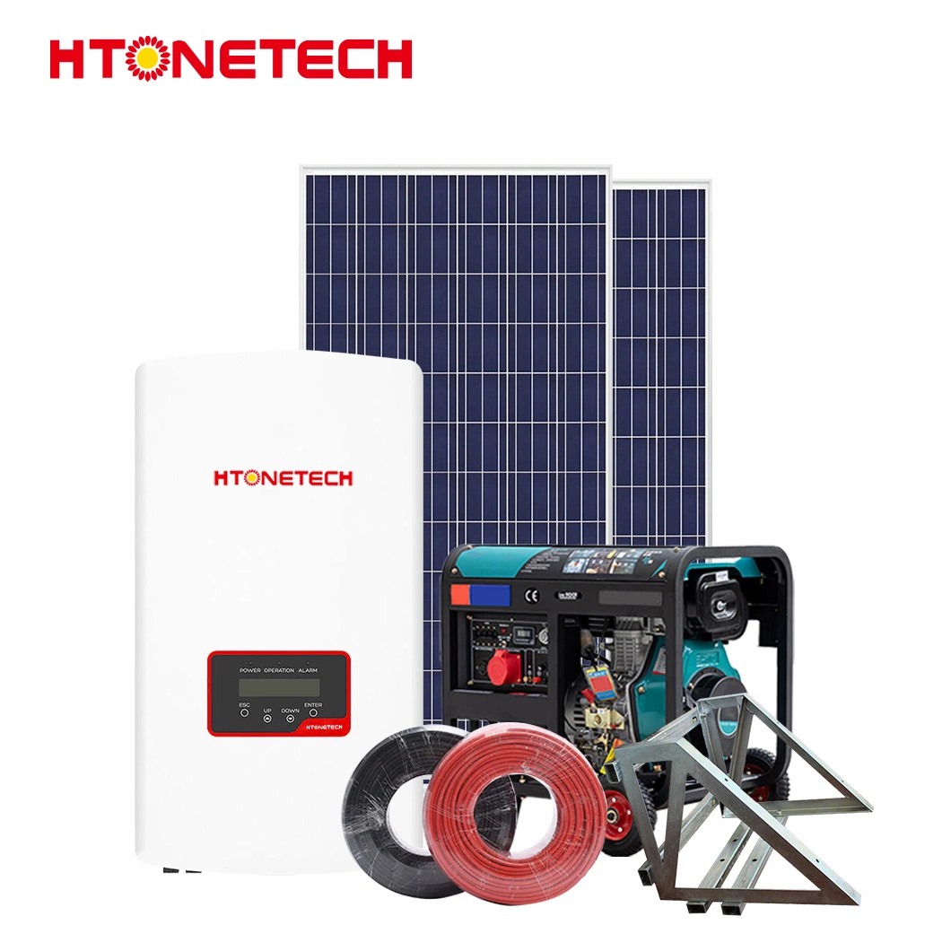 Htonetech Solarzellen Monokristalline Fabrik Hybrid Wind Inverter China Sicherheitskamera Solaranlage mit Dieselgenerator 15kw