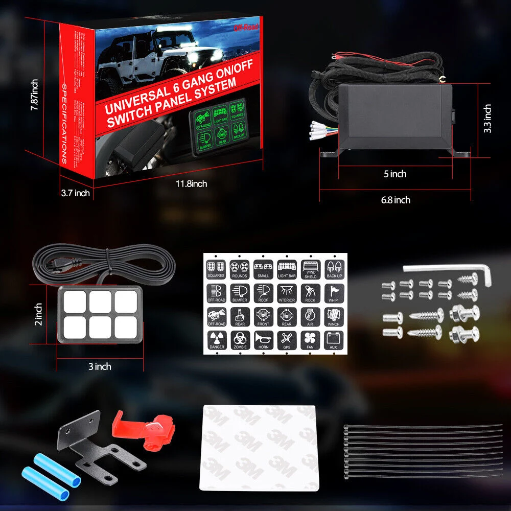 6-Gang-Schalttafel, Universalschaltrelais, Systemkasten Mit automatischer ein-aus-LED-Schalter Pod Touch Switch Box für Auto Pick-Up Lkw Boot Ut