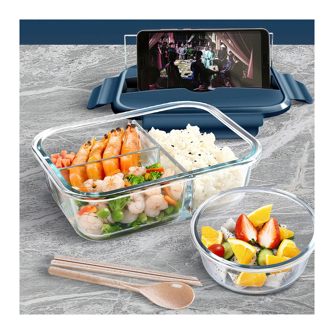 Promotional Newly Hinged Locking Lids Glass Lunch Box Kitchen Home Glass Glassware