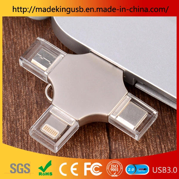 Memoria USB en forma de cruz multifunción con conector Tipo-C y OTG/Disco USB de fábrica con grabado láser de logotipo gratuito